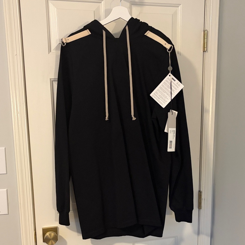 Rick Owens Long Drawstring Larry Chain Strap Hoodie